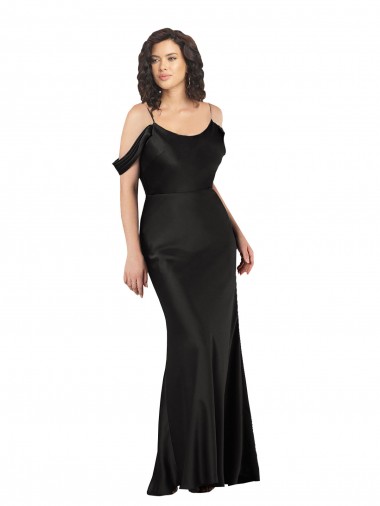 Long Sleeveless Silk like Satin Black Off the Shoulder A-Line Formal Dress / Bridesmaid Dress Colchester