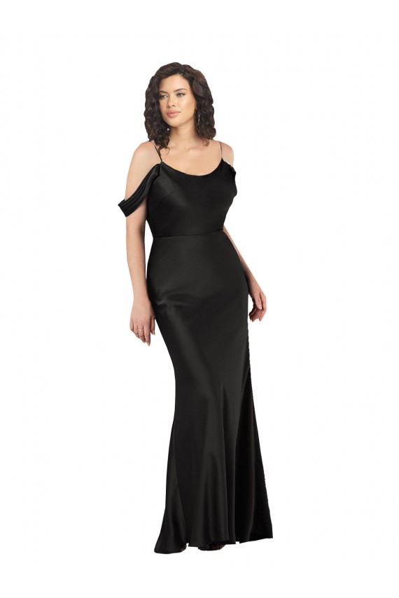 Long Sleeveless Silk like Satin Black Off the Shoulder A-Line Formal Dress / Bridesmaid Dress Colchester