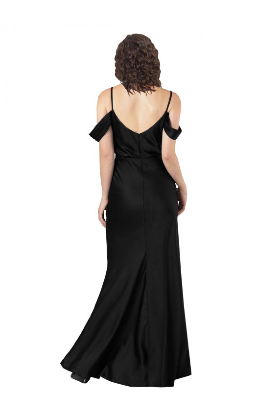 Long Sleeveless Silk like Satin Black Off the Shoulder A-Line Formal Dress / Bridesmaid Dress Colchester