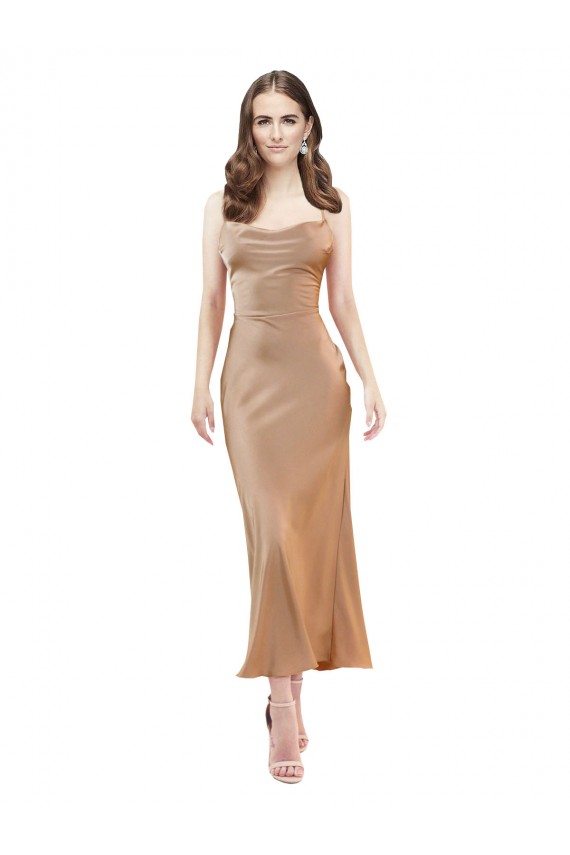 Midi Length Sleeveless Silk like Satin Rose Gold Sheath Formal Evening Gown / Prom Dress / Bridesmaid Dress Colchester