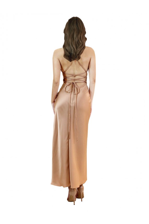 Midi Length Sleeveless Silk like Satin Rose Gold Sheath Formal Evening Gown / Prom Dress / Bridesmaid Dress Colchester