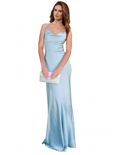 Long Sleeveless Silk like Satin Light Sky Blue Sheath Formal Evening Gown / Prom Dress / Bridesmaid Dress Colchester