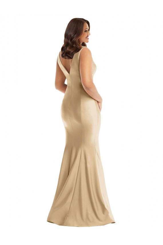 Long Sleeveless Silk like Satin Soft Gold V-Neck Mermaid Formal Plus Size Evening Gown / Prom Dress / Bridesmaid Dress Colchester