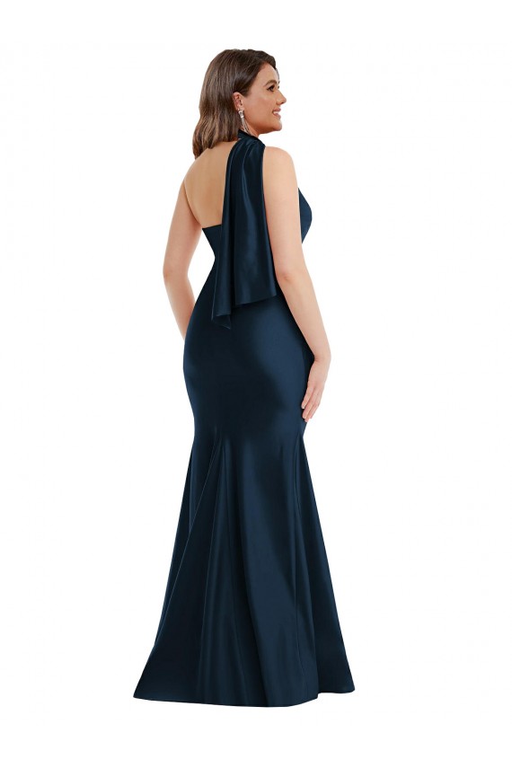 Long Sleeveless Silk like Satin Dark Navy Mermaid Formal Plus Size Evening Gown / Prom Dress / Bridesmaid Dress Colchester
