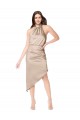Midi Length Sleeveless Silk like Satin Champagne Pink A-Line High Low Prom Dress / Bridesmaid Dress Colchester