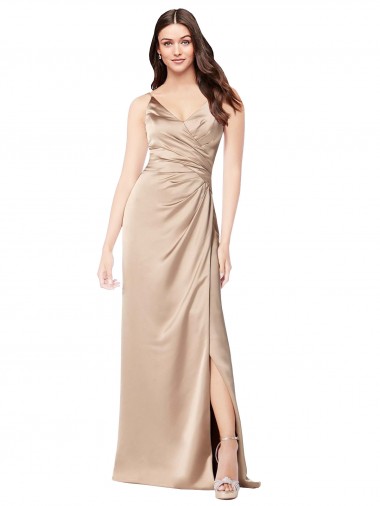 Long Sleeveless Silk like Satin Champagne Pink A-Line Formal Evening Gown / Prom Dress / Bridesmaid Dress Colchester