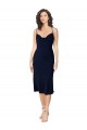 Midi Length Sleeveless Silk like Satin Dark Navy Spaghetti Straps A-Line Formal Evening Gown / Prom Dress / Bridesmaid Dress Colchester