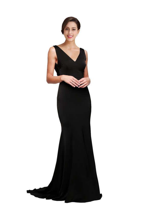 Sweep Train Sleeveless Silk like Satin Black A-Line Formal Evening Gown / Prom Dress / Bridesmaid Dress Colchester