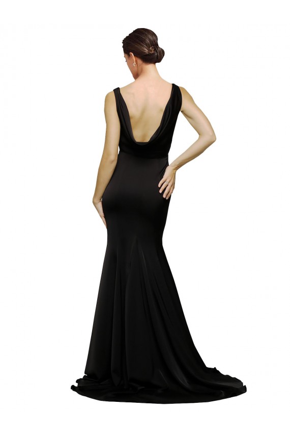 Sweep Train Sleeveless Silk like Satin Black A-Line Formal Evening Gown / Prom Dress / Bridesmaid Dress Colchester