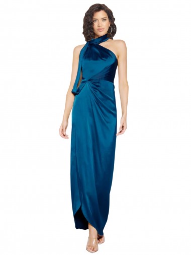 Long Sleeveless Silk like Satin Peacock Blue Sheath Formal Evening Gown / Prom Dress / Bridesmaid Dress Colchester