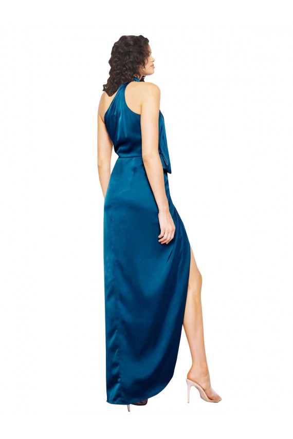 Long Sleeveless Silk like Satin Peacock Blue Sheath Formal Evening Gown / Prom Dress / Bridesmaid Dress Colchester