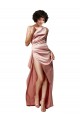 Long Sleeveless Silk like Satin Dusty Pink One Shoulder A-Line Formal Evening Gown / Prom Dress / Bridesmaid Dress Colchester