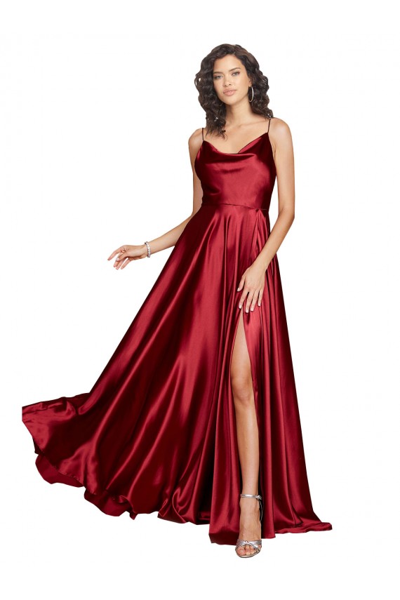 Long Sleeveless Silk like Satin Burgundy A-Line Black Tie Evening Dress / Prom Dress / Bridesmaid Dress Colchester