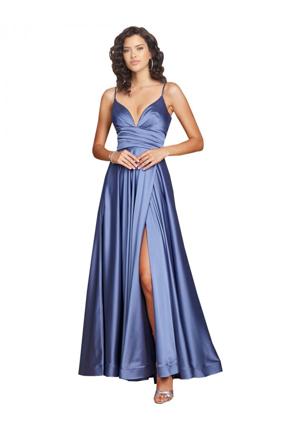 Long Sleeveless Silk like Satin French Blue A-Line Black Tie Evening Gown / Prom Dress / Bridesmaid Dress Colchester