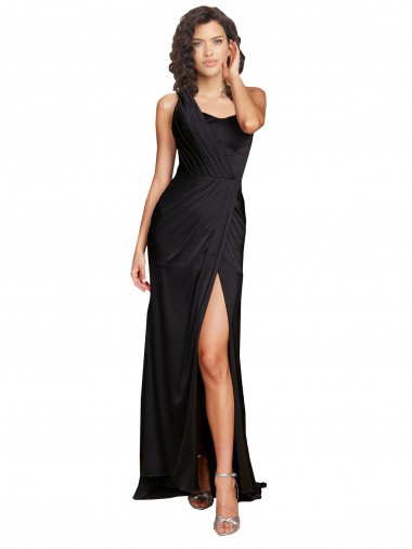 Long Sleeveless Silk like Satin Black A-Line Evening Dress / Bridesmaid Dress Colchester