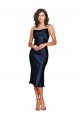 Cocktail Length Sleeveless Silk like Satin Dark Navy Sheath Formal Evening Gown / Prom Dress / Bridesmaid Dress Colchester