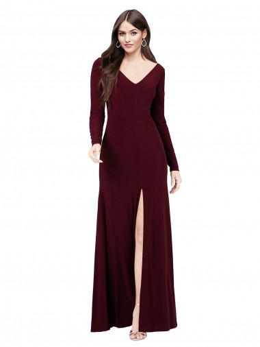 Long Long Sleeves Spandex Burgundy Gold Sheath Prom Dress / Bridesmaid Dress Colchester