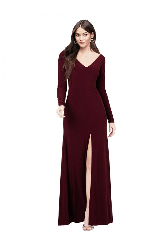 Long Long Sleeves Spandex Burgundy Gold Sheath Prom Dress / Bridesmaid Dress Colchester