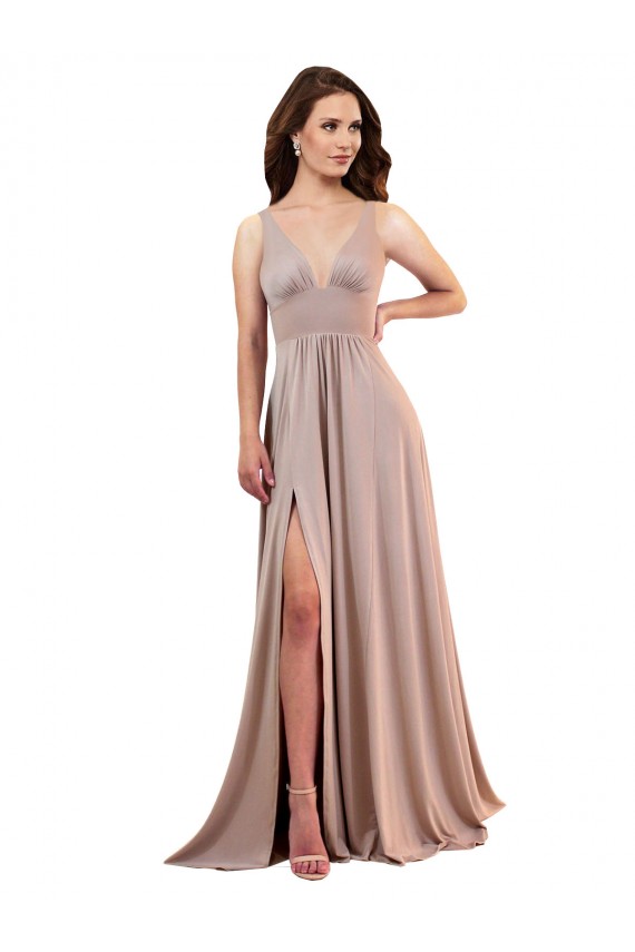 Long Sleeveless Spandex Dusty Pink A-Line Black Tie Evening Gown / Prom Dress / Bridesmaid Dress Colchester