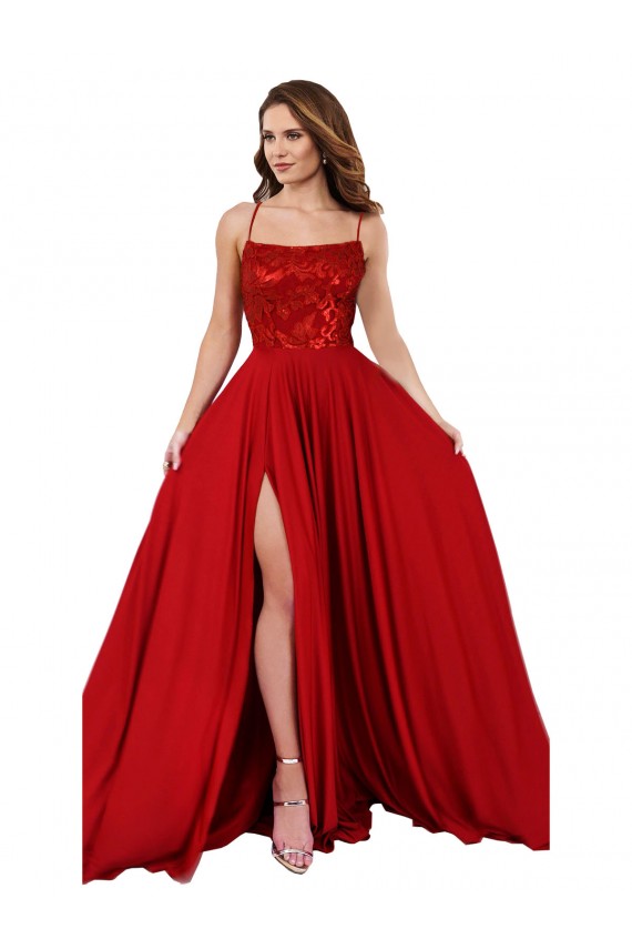 Long Sleeveless Spandex & Lace Red A-Line Semi Formal Evening Dress / Prom Dress / Bridesmaid Dress Colchester