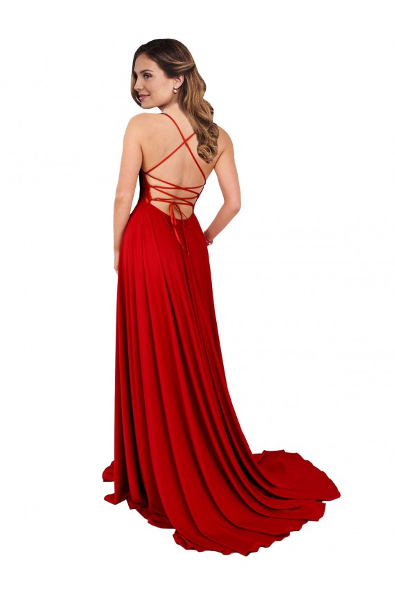 Long Sleeveless Spandex & Lace Red A-Line Semi Formal Evening Dress / Prom Dress / Bridesmaid Dress Colchester