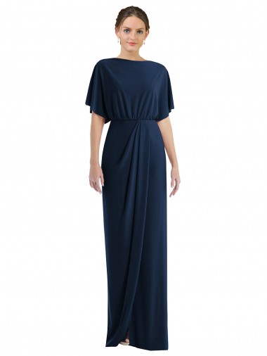 Short Sleeves Long Spandex Dark Navy Sheath Semi Formal Evening Dress / Prom Dress / Bridesmaid Dress Colchester