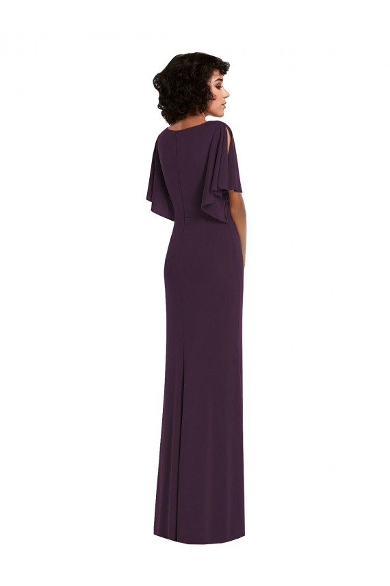 Long Split Sleeves Spandex Grape Sheath Formal Evening Gown / Prom Dress / Bridesmaid Dress Colchester