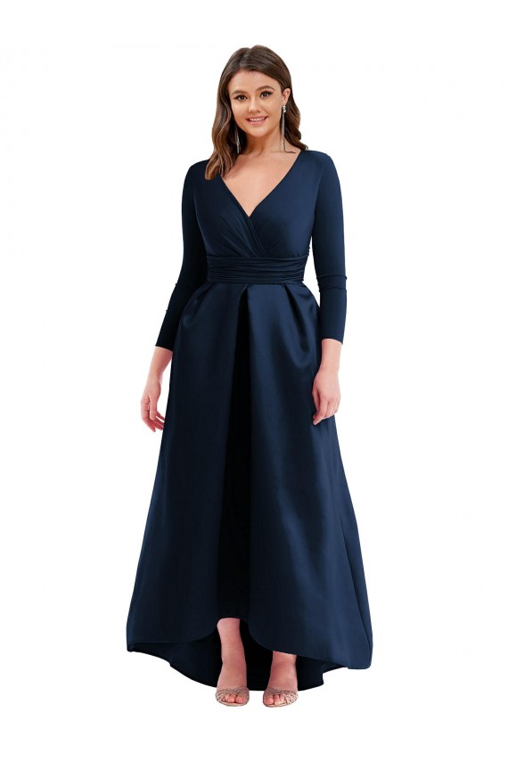Long Long Sleeves Spandex Dark Navy Ball Gown High Low Plus Size Evening Gown / Prom Dress / Bridesmaid Dress Colchester