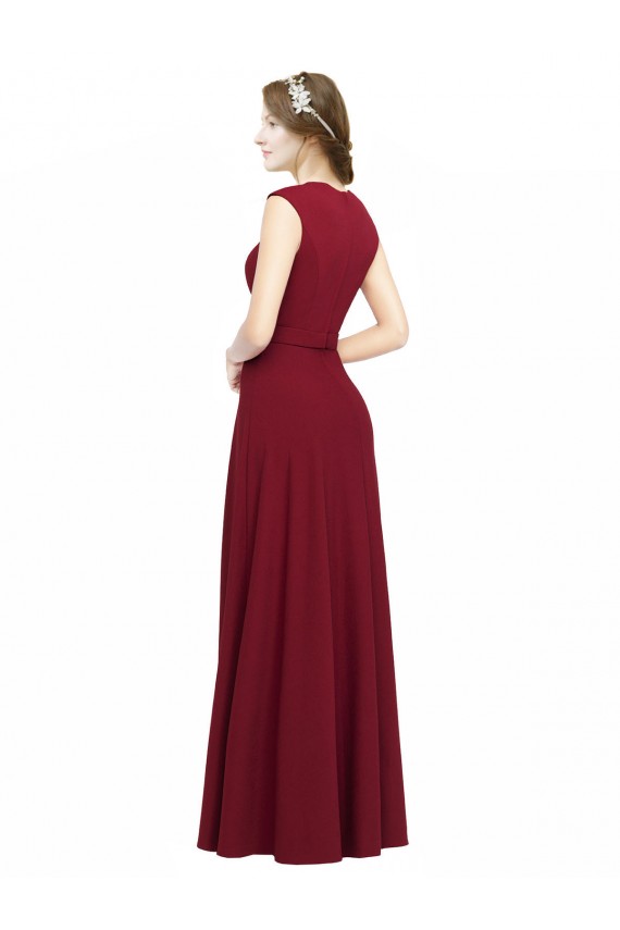Long Sleeveless Stretch Crepe Burgundy Square Neck A-Line Prom Dress / Bridesmaid Dress Colchester