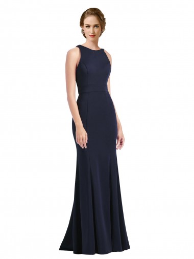 Long Sleeveless Stretch Crepe Dark Navy Sheath Black Tie Prom Dress / Bridesmaid Dress Colchester
