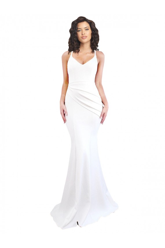 Long Sleeveless Stretch Crepe White Mermaid Black Tie Evening Gown / Prom Dress / Bridesmaid Dress Colchester