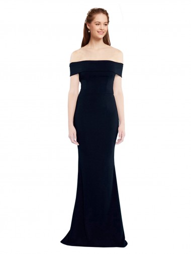 Long Sleeveless Stretch Crepe Dark Navy Off the Shoulder Mermaid Formal Dress / Bridesmaid Dress Colchester