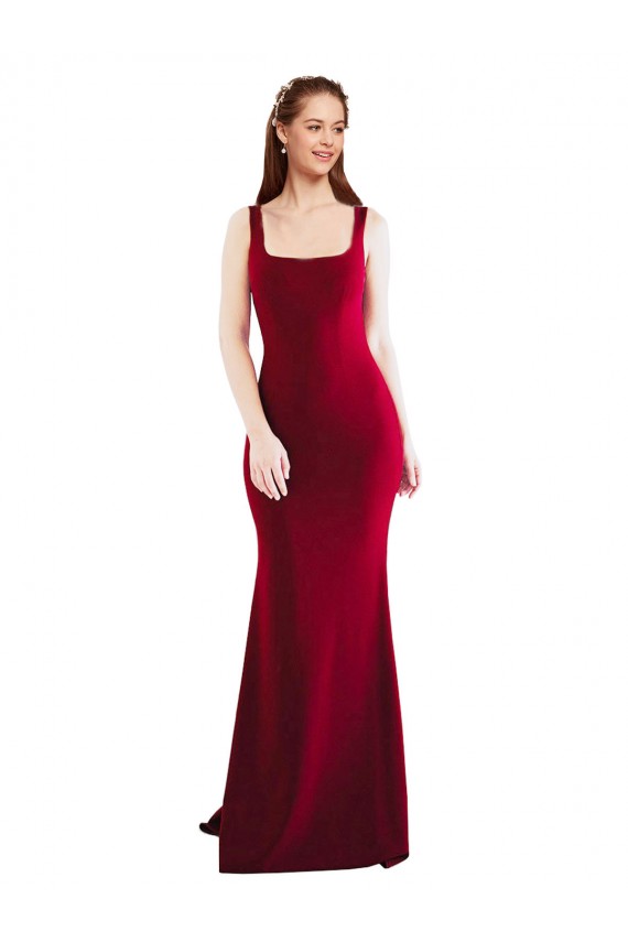 Long Sleeveless Stretch Crepe Burgundy Square Neck Mermaid Formal Evening Gown / Prom Dress / Bridesmaid Dress Colchester