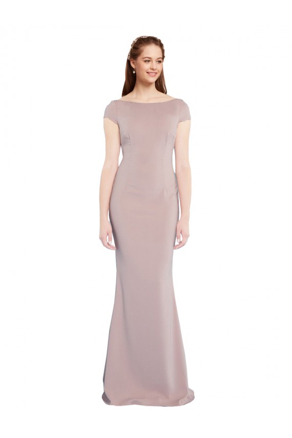 Long Cap Sleeves Stretch Crepe Dusty Pink Mermaid Formal Evening Gown / Prom Dress / Bridesmaid Dress Colchester