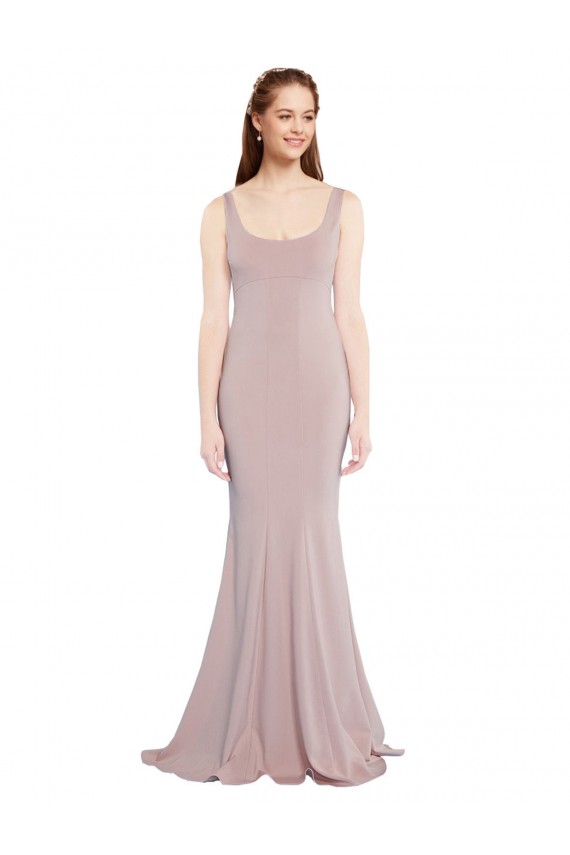 Long Cap Sleeves Stretch Crepe Dusty Pink Scoop Neck Mermaid Formal Evening Gown / Prom Dress / Bridesmaid Dress Colchester