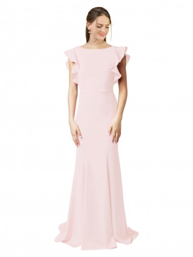 Sweep Train Ruffle Sleeves Stretch Crepe Pink Mermaid, Sheath Black Tie Prom Dress / Bridesmaid Dress Colchester