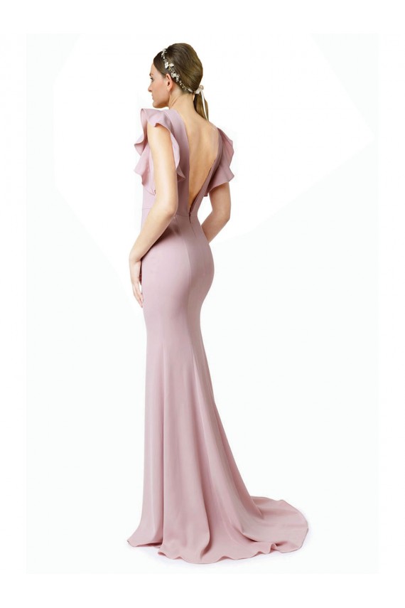 Sweep Train Ruffle Sleeves Stretch Crepe Pink Mermaid, Sheath Black Tie Prom Dress / Bridesmaid Dress Colchester