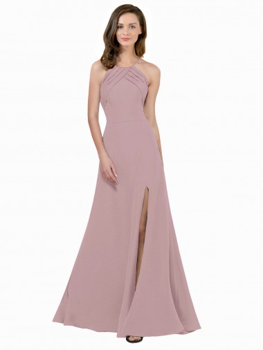 Long Sleeveless Stretch Crepe Dusty Pink A-Line Prom Dress / Bridesmaid Dress Colchester