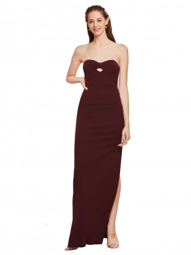Long Sleeveless Stretch Crepe Burgundy Gold Strapless Sheath Formal Evening Gown / Prom Dress / Bridesmaid Dress Colchester