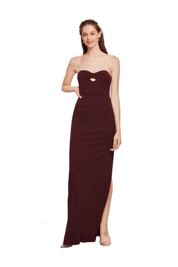 Long Sleeveless Stretch Crepe Burgundy Gold Strapless Sheath Formal Evening Gown / Prom Dress / Bridesmaid Dress Colchester