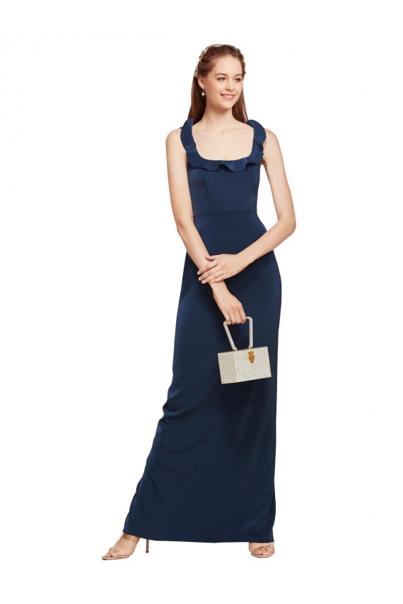 Long Sleeveless Stretch Crepe Dark Navy Scoop Neck Sheath Formal Evening Gown / Prom Dress / Bridesmaid Dress Colchester