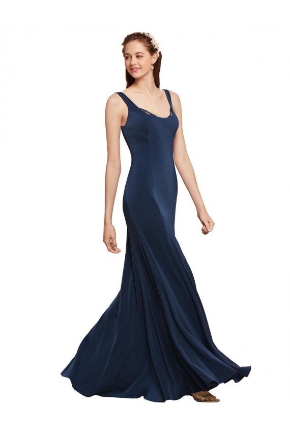 Long Sleeveless Stretch Crepe Dark Navy A-Line Prom Dress / Bridesmaid Dress Colchester