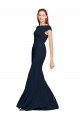 Long Sleeveless Stretch Crepe Dark Navy Boat Neck A-Line Formal Evening Gown / Prom Dress / Bridesmaid Dress Colchester