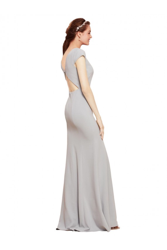 Long Sleeveless Stretch Crepe Dark Navy Boat Neck A-Line Formal Evening Gown / Prom Dress / Bridesmaid Dress Colchester