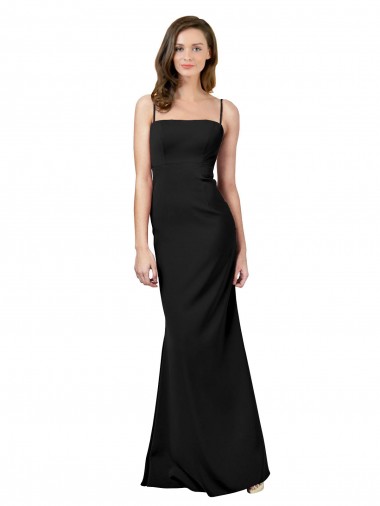 Long Sleeveless Stretch Crepe Black Spaghetti Straps Sheath Formal Evening Gown / Prom Dress / Bridesmaid Dress Colchester