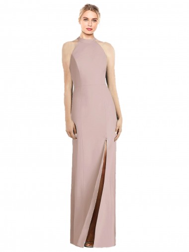 Long Sleeveless Stretch Crepe Dusty Pink Trumpet Semi Formal Evening Dress / Bridesmaid Dress Colchester