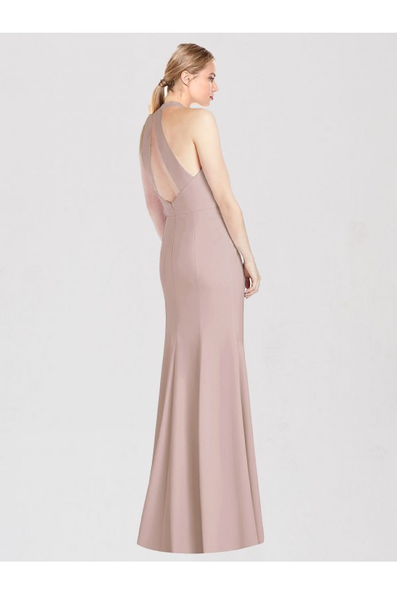 Long Sleeveless Stretch Crepe Dusty Pink Trumpet Semi Formal Evening Dress / Bridesmaid Dress Colchester