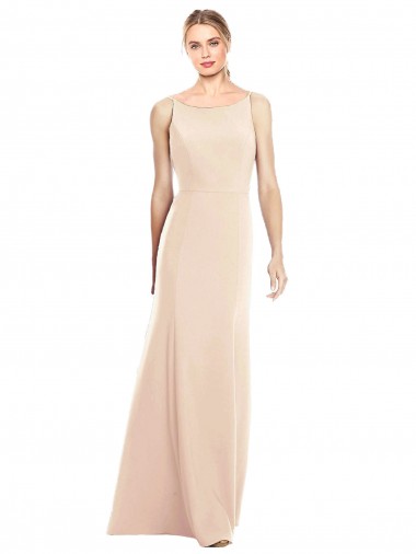 Long Sleeveless Stretch Crepe Nude Bateau Neck Trumpet Semi Formal Evening Dress / Prom Dress / Bridesmaid Dress Colchester