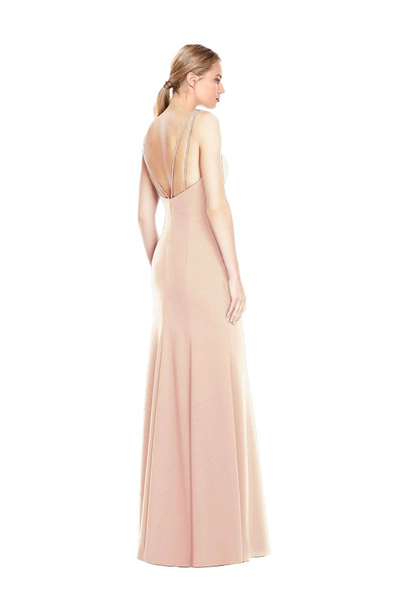Long Sleeveless Stretch Crepe Nude Bateau Neck Trumpet Semi Formal Evening Dress / Prom Dress / Bridesmaid Dress Colchester