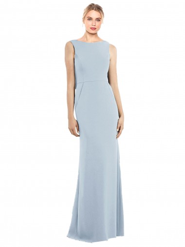 Long Sleeveless Stretch Crepe Light Sky Blue Bateau Neck Trumpet Semi Formal Evening Dress / Prom Dress / Bridesmaid Dress Colchester